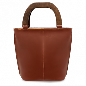 sac à main à bandoulière cuir miniKATE Caramel avec des anses signatures en bois marron
