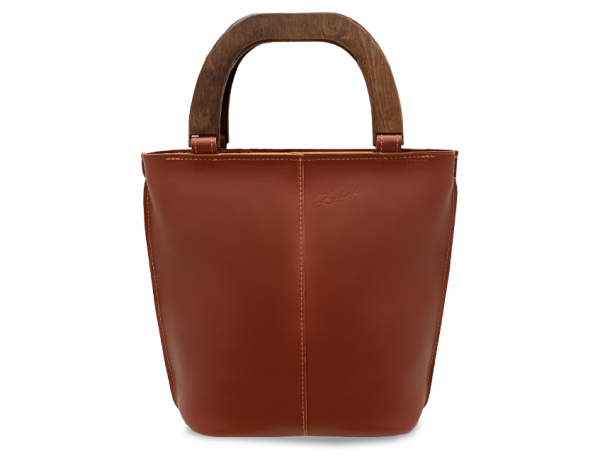 sac à main à bandoulière cuir miniKATE Caramel avec des anses signatures en bois marron