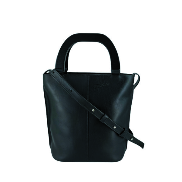 sac à main à bandoulière cuir KATE noir avec des anses signatures en bois noir
