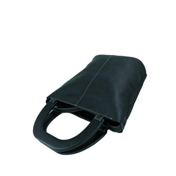 sac à main à bandoulière cuir KATE noir surpiqué avec des anses signatures en bois noir