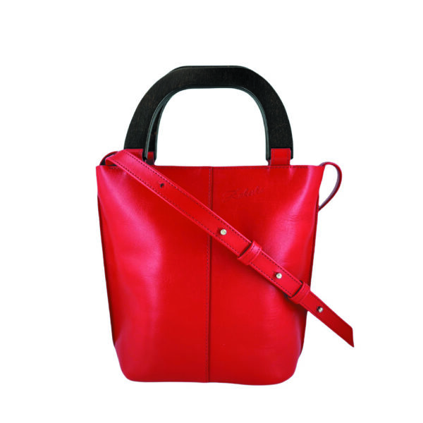 sac à main à bandoulière cuir miniKATE rouge avec des anses signatures en bois marron