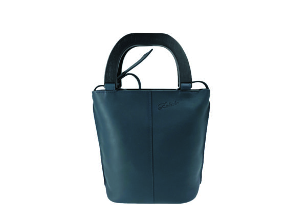 sac à main à bandoulière cuir miniKATE bleu minuit avec des anses signatures en bois noir